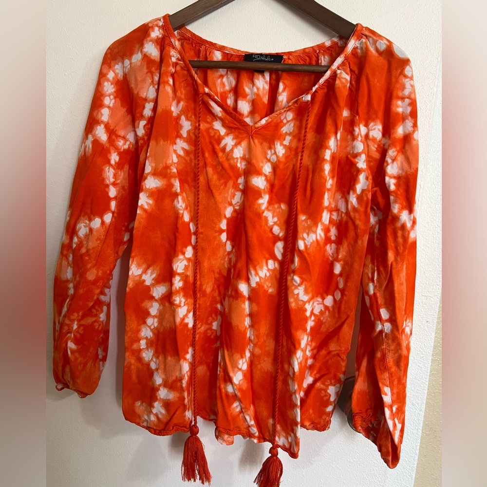 RD & Koko by Anthropology Geometric Tie-Dye Blouse Orange SzM Y2K BohoChic